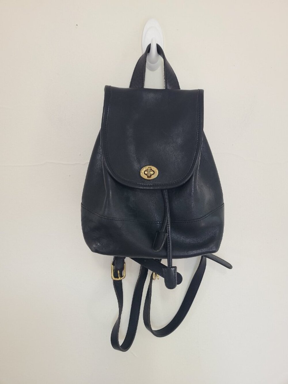 Vintage 1990s Coach 9960 Black Leather Turnlock Daypack Mini Backpack